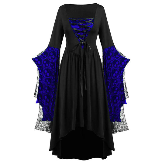 Gothic Long Black Witch Dress Halloween Fancy Dress Costume Blue