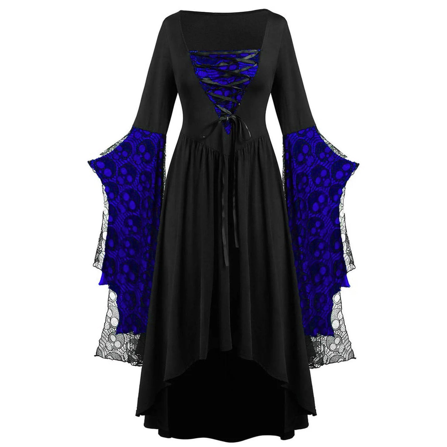 Gothic Long Black Witch Dress Halloween Fancy Dress Costume Purple