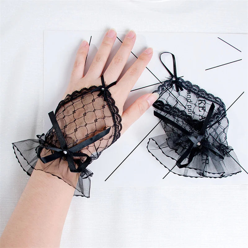 Gothic Lolita Antique Lace Short Fingerless Gloves Fancy Dress Costume Accessory