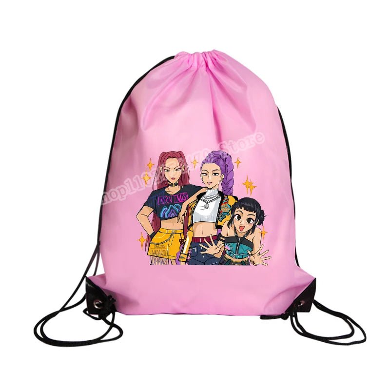 KPop Demon Hunters Merch Drawstring Swim PE Kit Sports Book Shoulder School Bag Waterproof