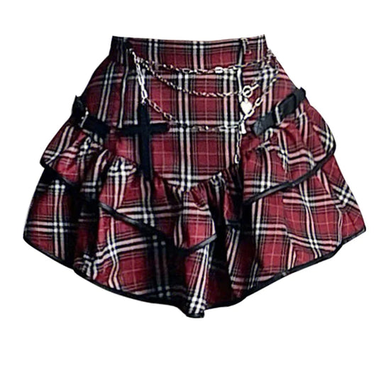Gothic Punk Tartan Plaid Frill Skater Flared Skirt