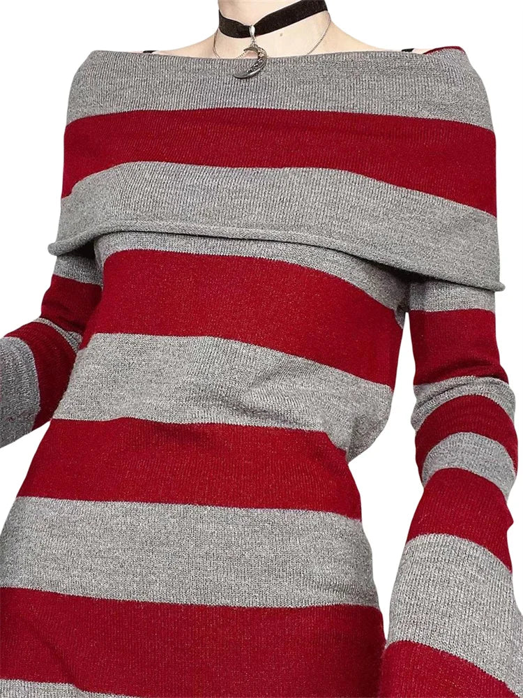 Striped Off Shoulder Jumper Dress