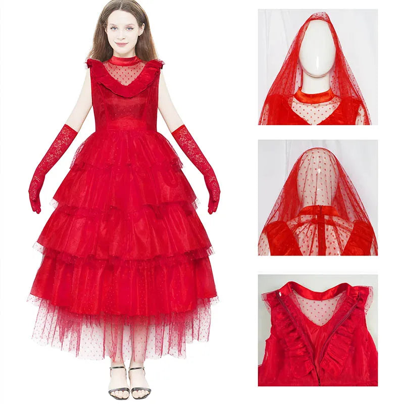 Red Bride Fancy Dress Lydia Deetz Beetlejuice Wedding Costume