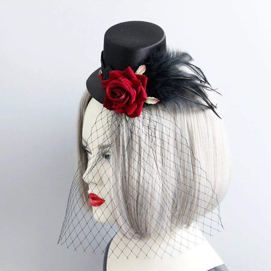 Steampunk Victorian Vampire Gothic Mini Top Hat Fascinator Black Veil Halloween Fancy Dress Costume