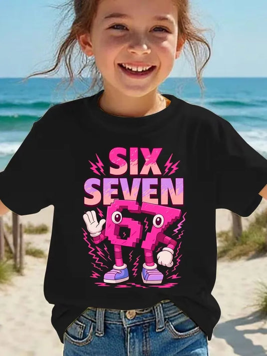 67 Six Seven Italian Brainrot Meme Girls' Short Sleeved Children T-shirt Summer Clothes Tshirt Top