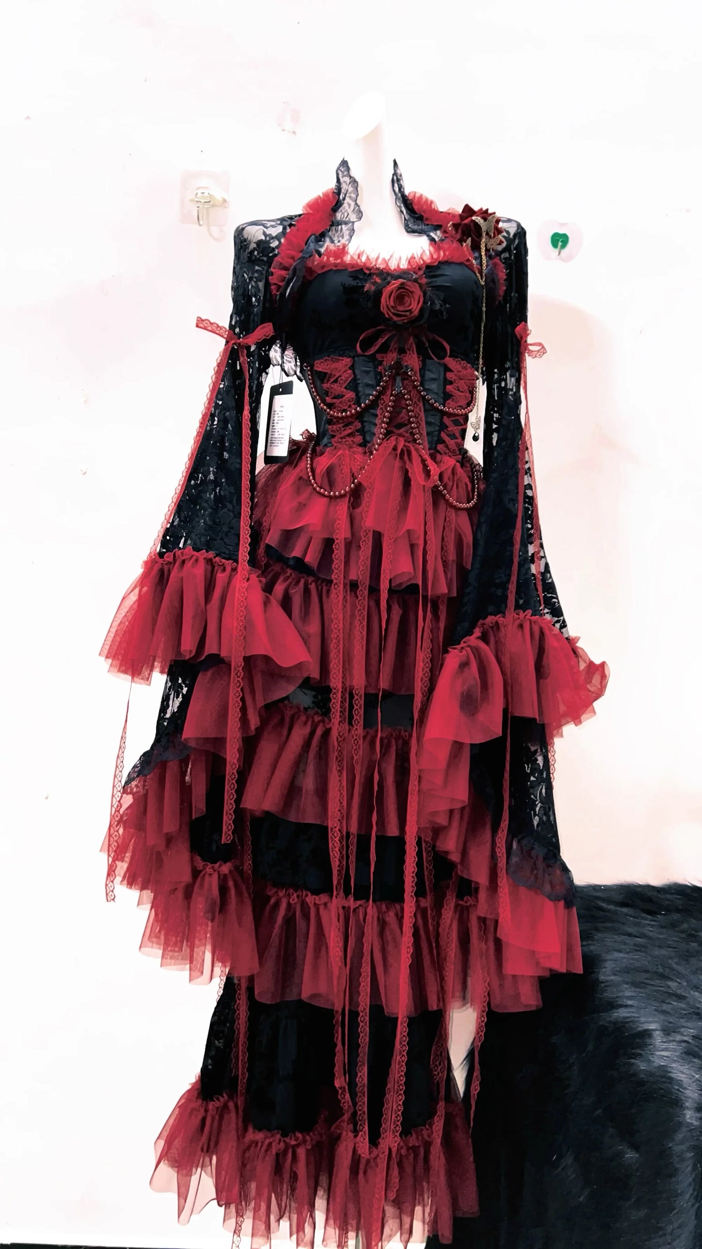 Victorian Gothic Alternative Red Black Gown Goth Dress