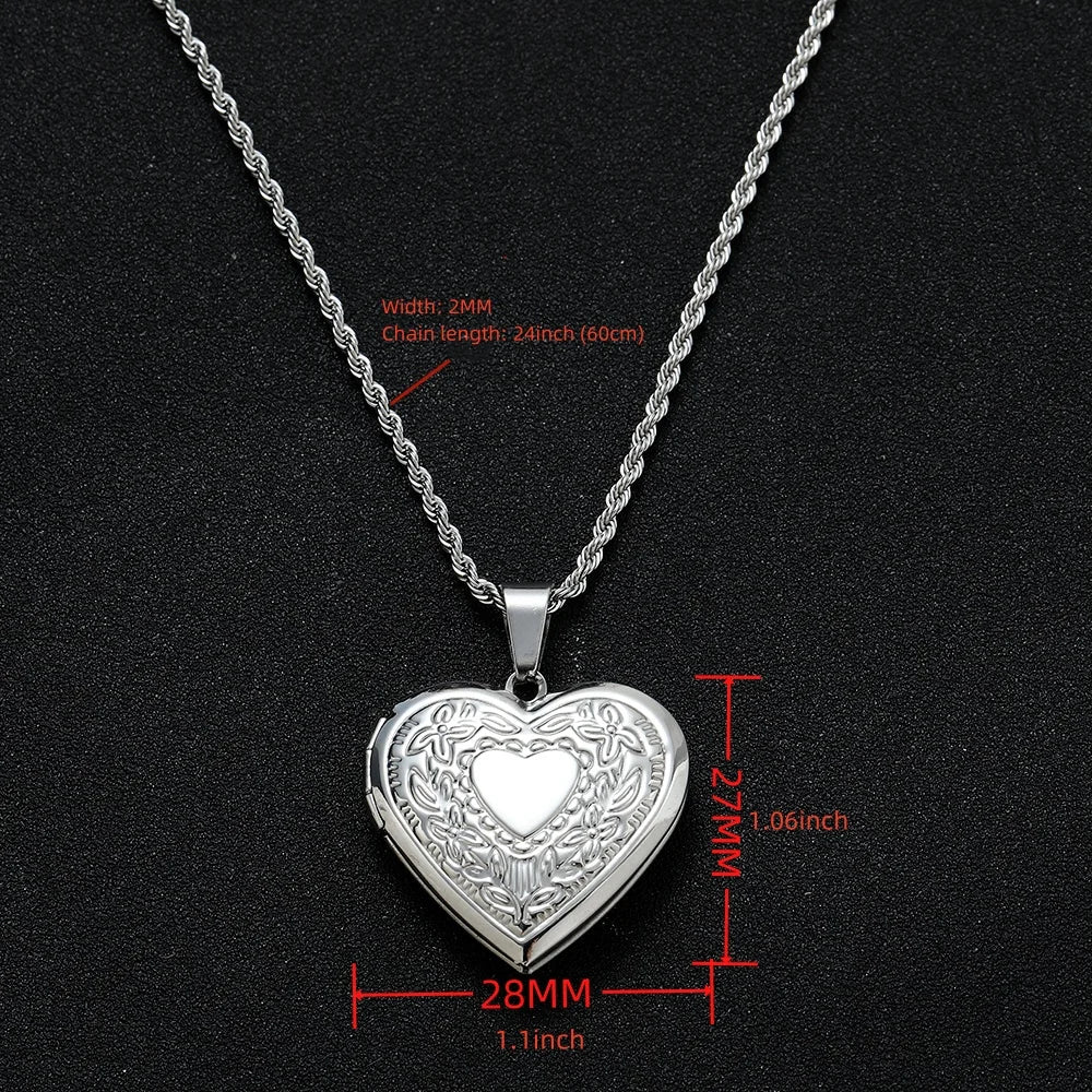 Stainless Steel Locket Heart Pendant Necklace Victorian