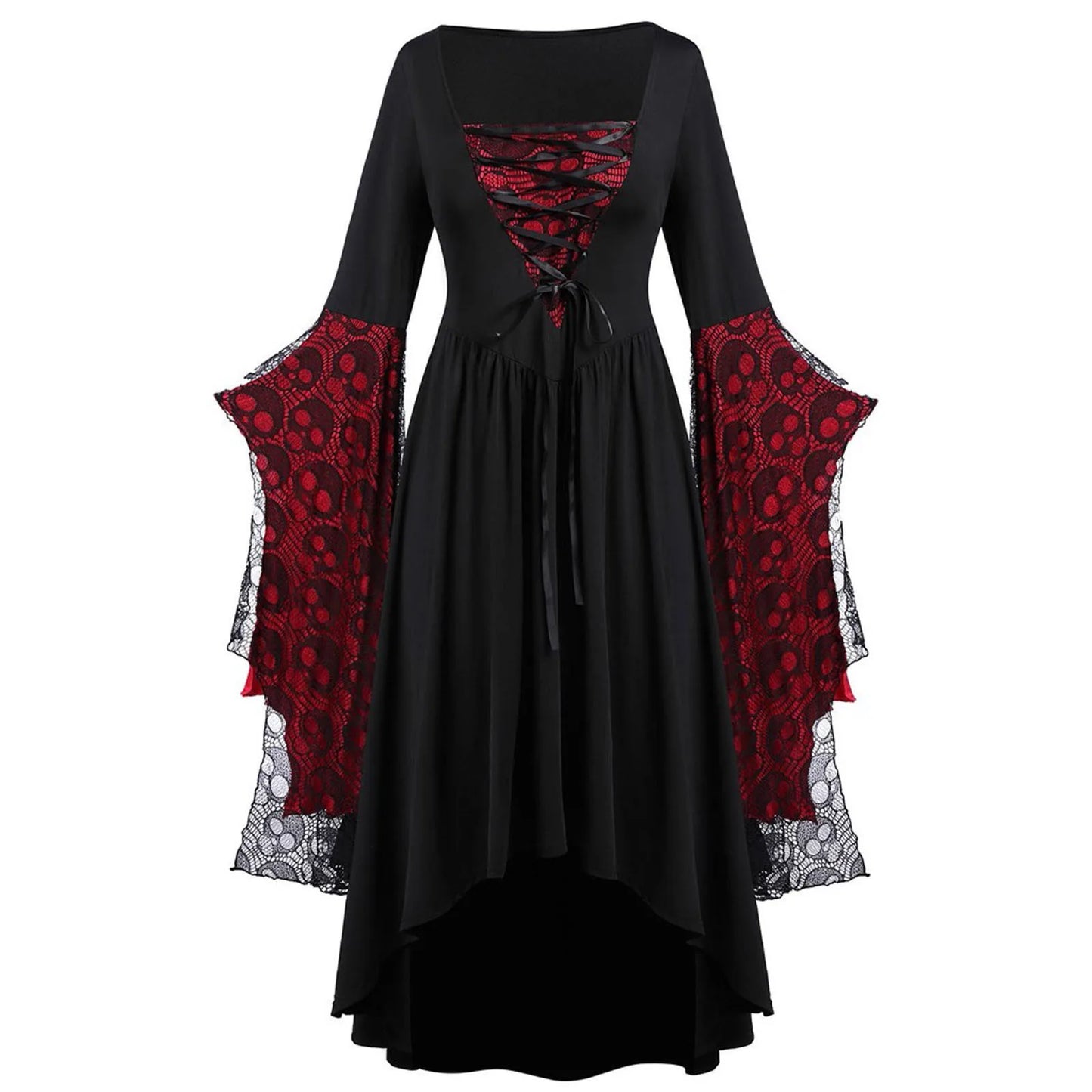 Gothic Long Black Witch Dress Halloween Fancy Dress Costume