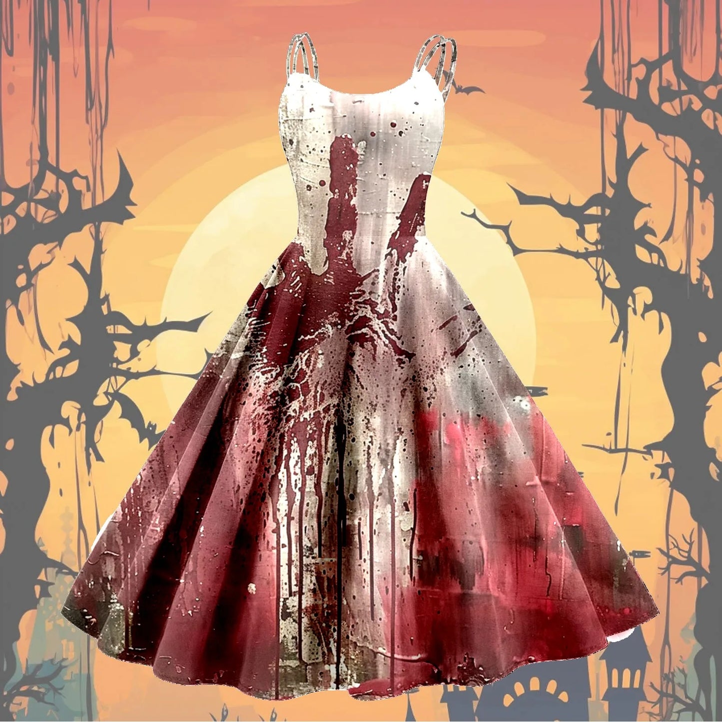 Gothic Bat Print 1950s Rockabilly Vintage Swing Dress