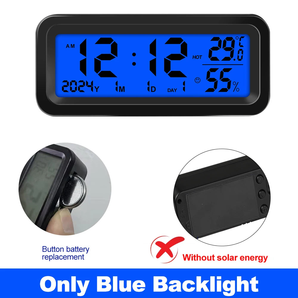 Digital Car Clock Solar/USB Powered Dashboard Garden LCD Backlit