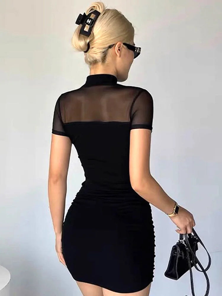 Goth Dark Y2k Bodycon Gothic Mesh Clubwear Mini Dress