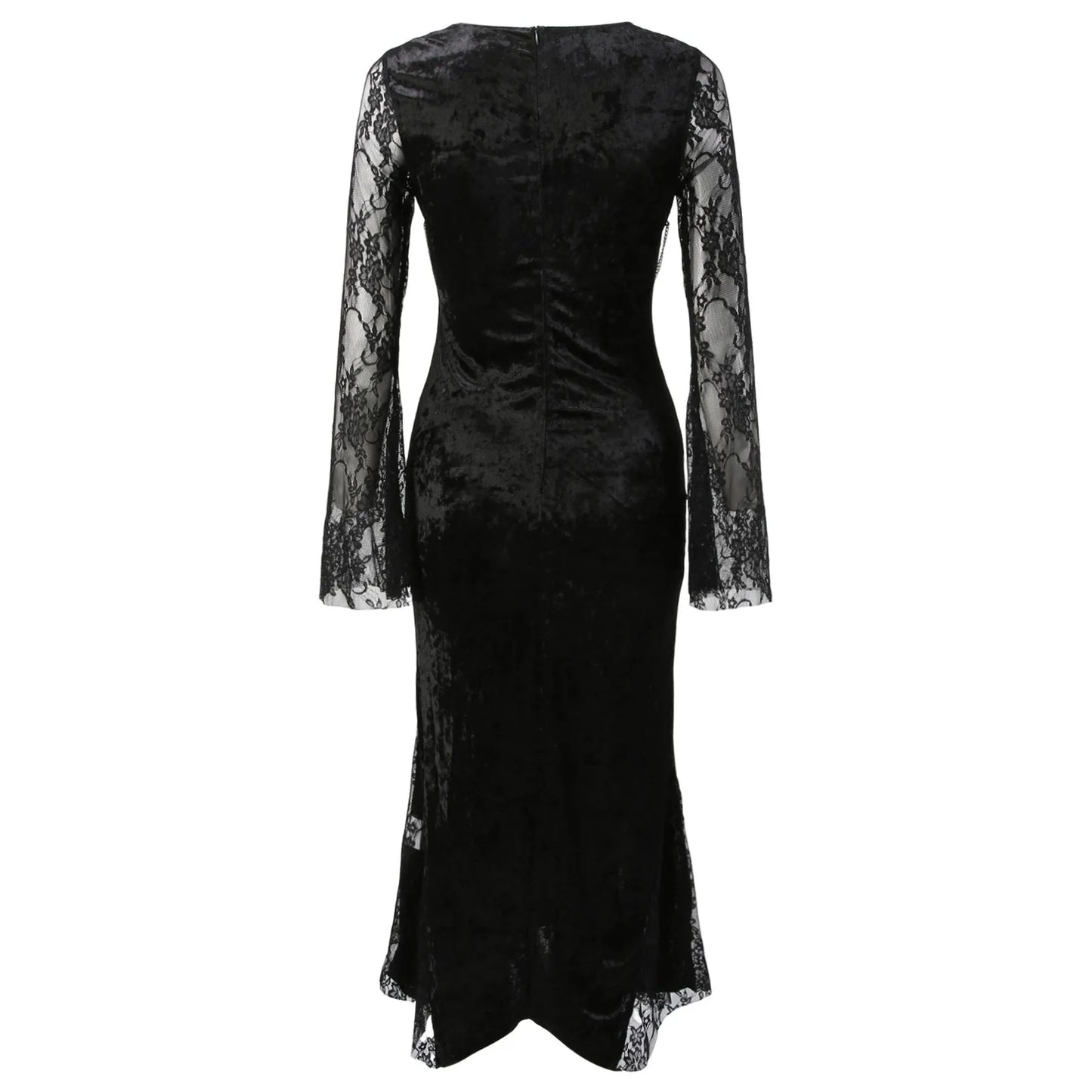 Elegant Victorian Gothic Black Velvet Lace Fishtail Vampire Long Dress