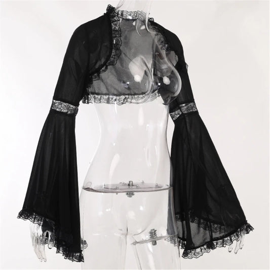 Gothic Lace Long Sleeve Victorian Crop Top Vintage Shrug Bolero