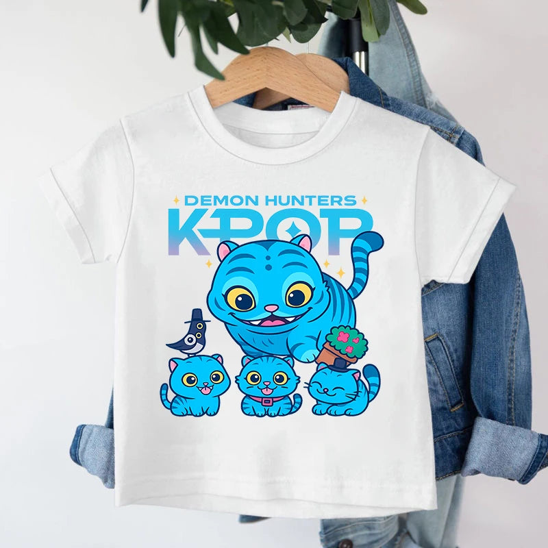 KPop Demon Hunters Saja Boys T-shirt Huntrix Tshirt Kids Summer Clothing Rumi
