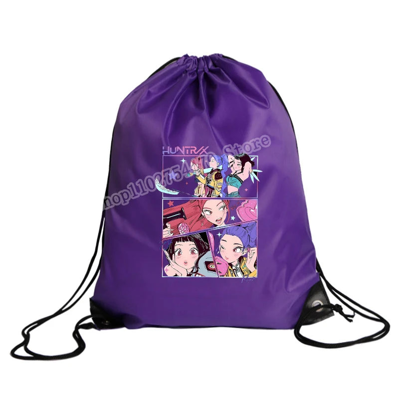 KPop Demon Hunters Merch Drawstring Swim PE Kit Sports Book Shoulder School Bag Waterproof