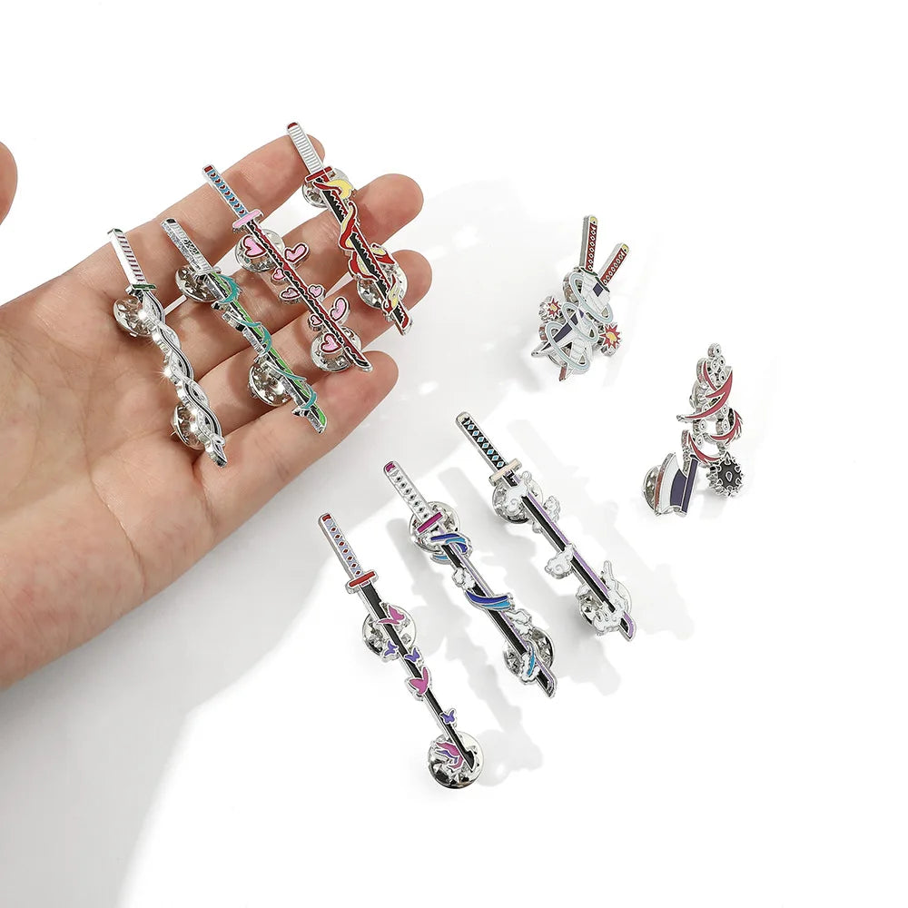 9Pcs/Set Anime Ghost Kill Team Samurai Sword Enamel Brooch 9-Pillar Metal Badge Lapel Pin Cosplay Jewelry Accessories Gifts