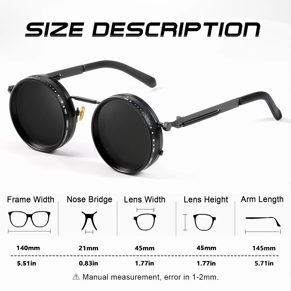 CRIXALIS Polarized Round Sunglasses ND9 Adjustable Dimming Men Women Retro Steampunk Fishing Eyeglasses Outdoor Shades UV400