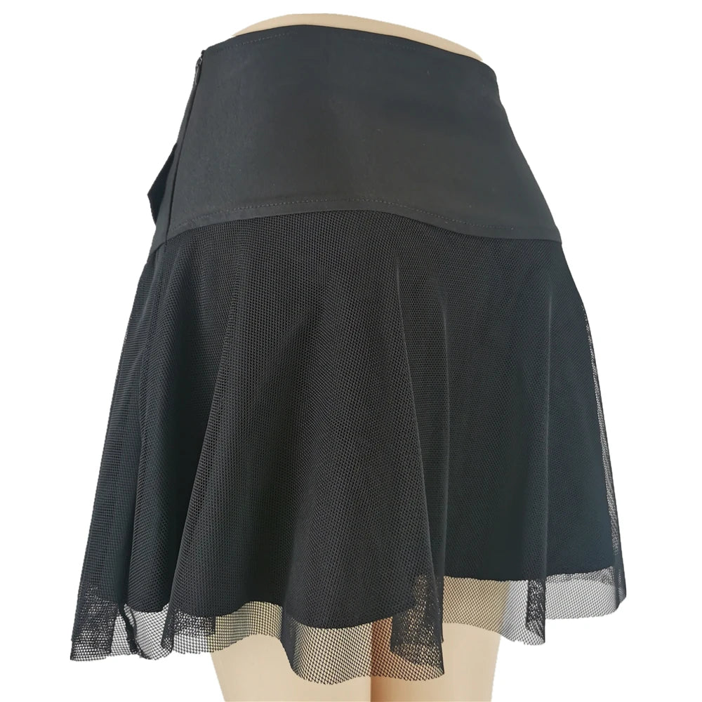 Gothic Black Lace up Chiffon Skirt