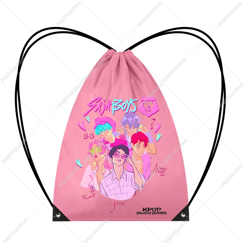 KPop Demon Hunters Merch Drawstring Bags Swim Sports PE Kit Book Bag Huntrix Rumi Derpy Gift Tiger