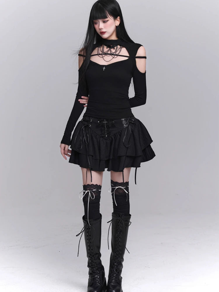 Sexy Black Gothic Mini Rara Skirt