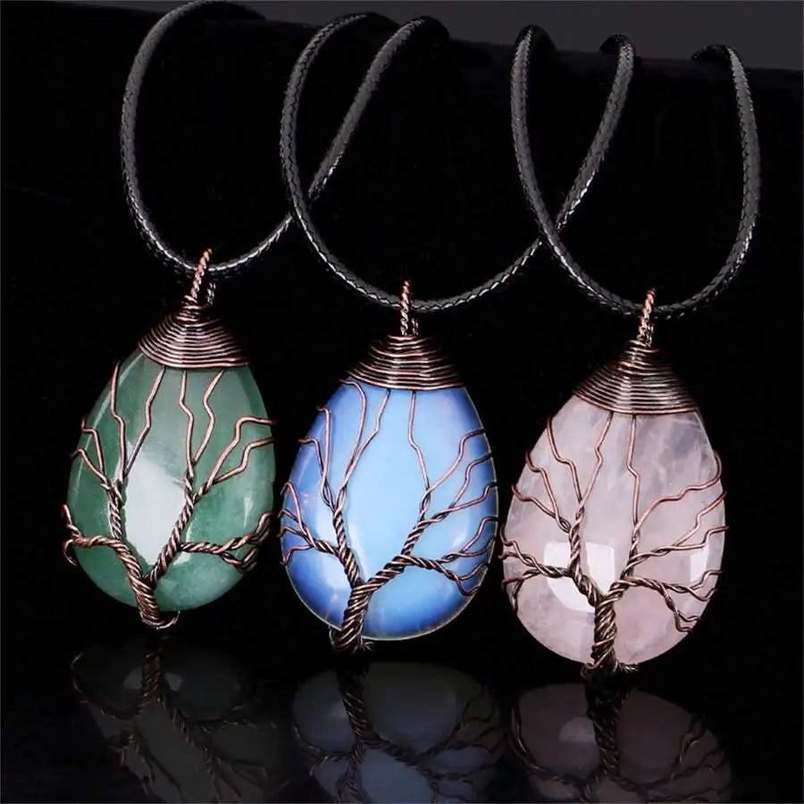 Natural Crystal Rose Quartz Tree Amethyst Pendant Jewelry