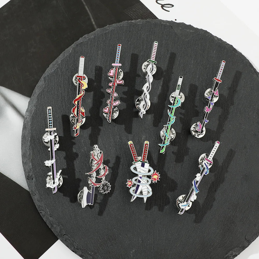 9Pcs/Set Anime Ghost Kill Team Samurai Sword Enamel Brooch 9-Pillar Metal Badge Lapel Pin Cosplay Jewelry Accessories Gifts