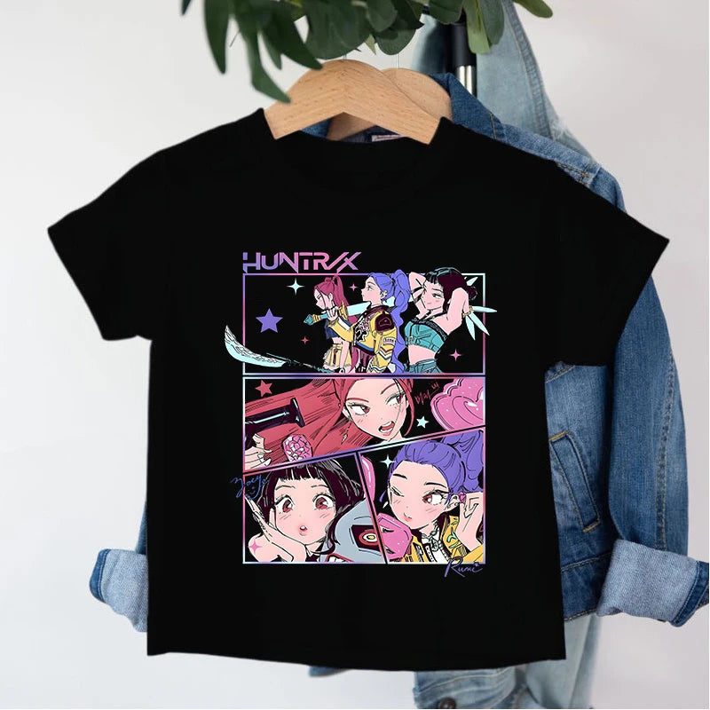 KPop Demon Hunters Saja Boys T-shirt Huntrix Tshirt Kids Summer Clothing Rumi