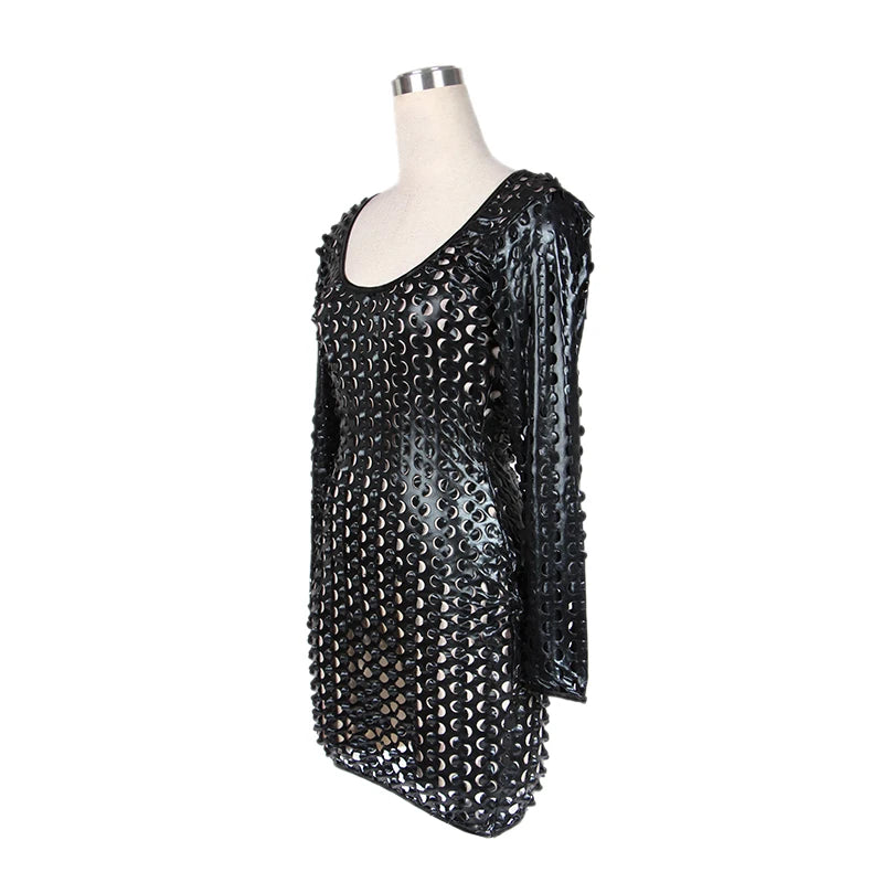 Sexy Gothic Vinyl Leather Long Sleeve Bodycon Dress Fetish Clubwear