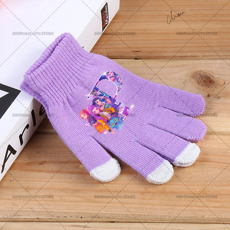 KPop Demon Hunters Children Five Finger Gloves Cute Touchable Screen Personalised Huntrix Merch Gift