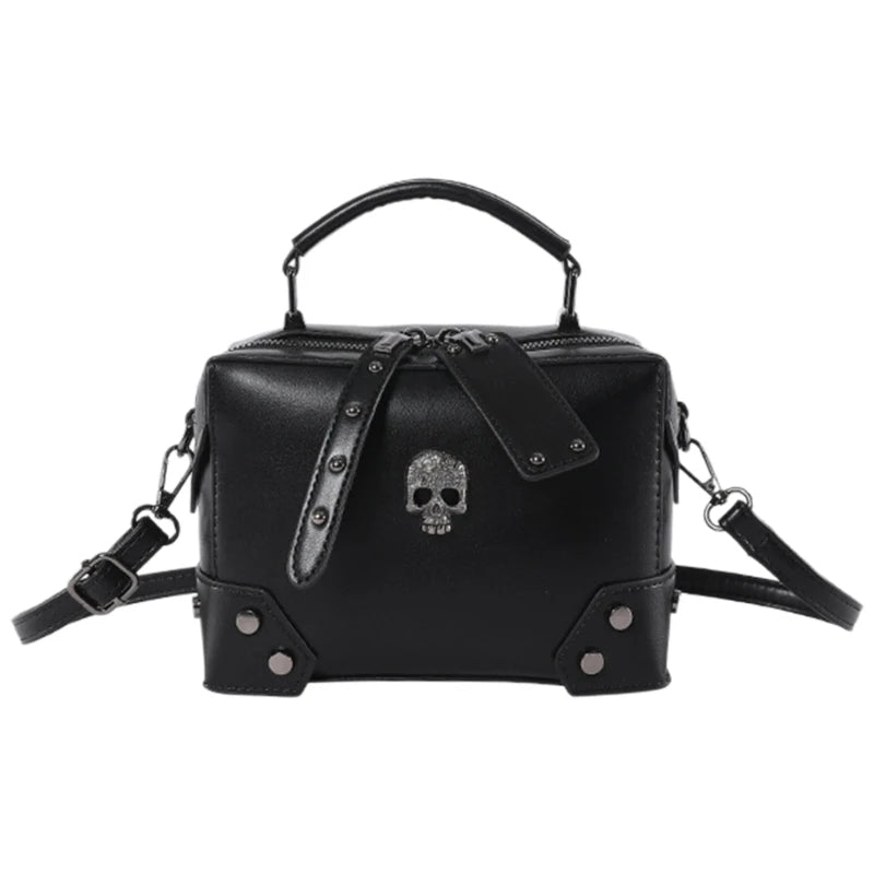 Top Handle PU Leather Crossbody Bag Punk Skull Crosses Small Shoulder Handbag