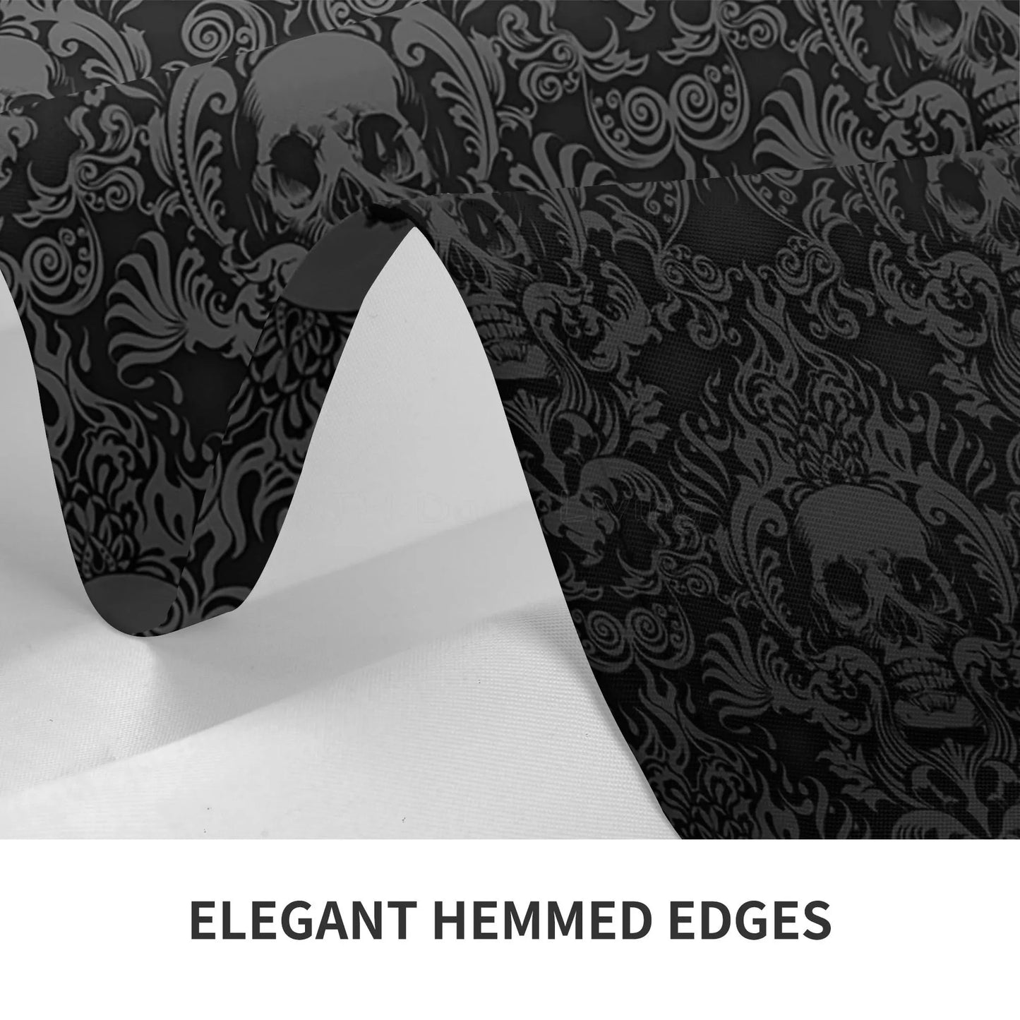 Gothic Skull Flower Black Rectangle Tablecloth Washable