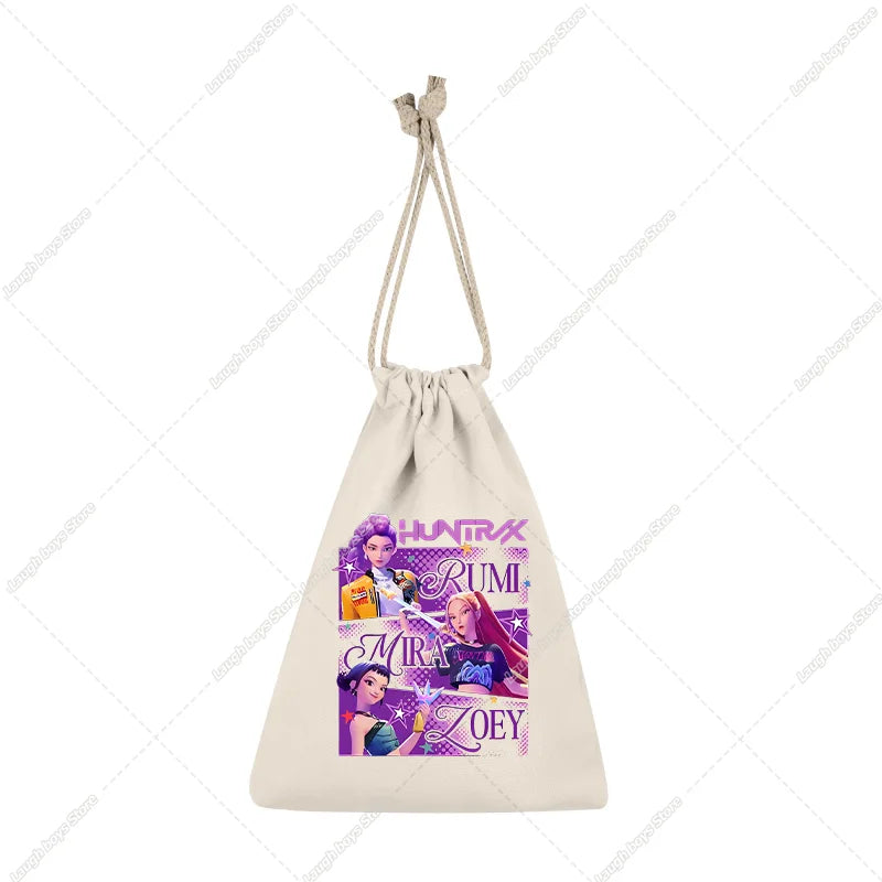 KPop Demon Hunters Merch Drawstring Purse Pouch Swim/PE Kit Swim Book Bag Huntrix Derpy Tiger Gift