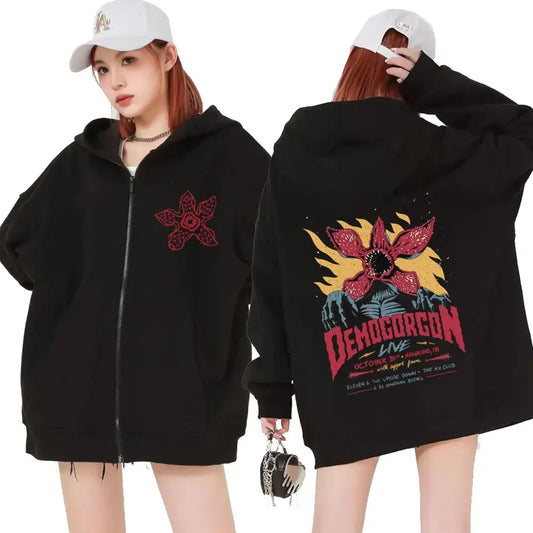 The Demogorgon Zipper Hoodie Stranger Things Black Hooded Top Eddie Munson Jacket