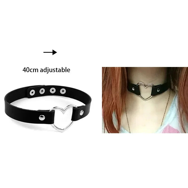 Bondage Sexy Heart Lock Key Rivets Black Goth Punk Chokers Gothic Collar