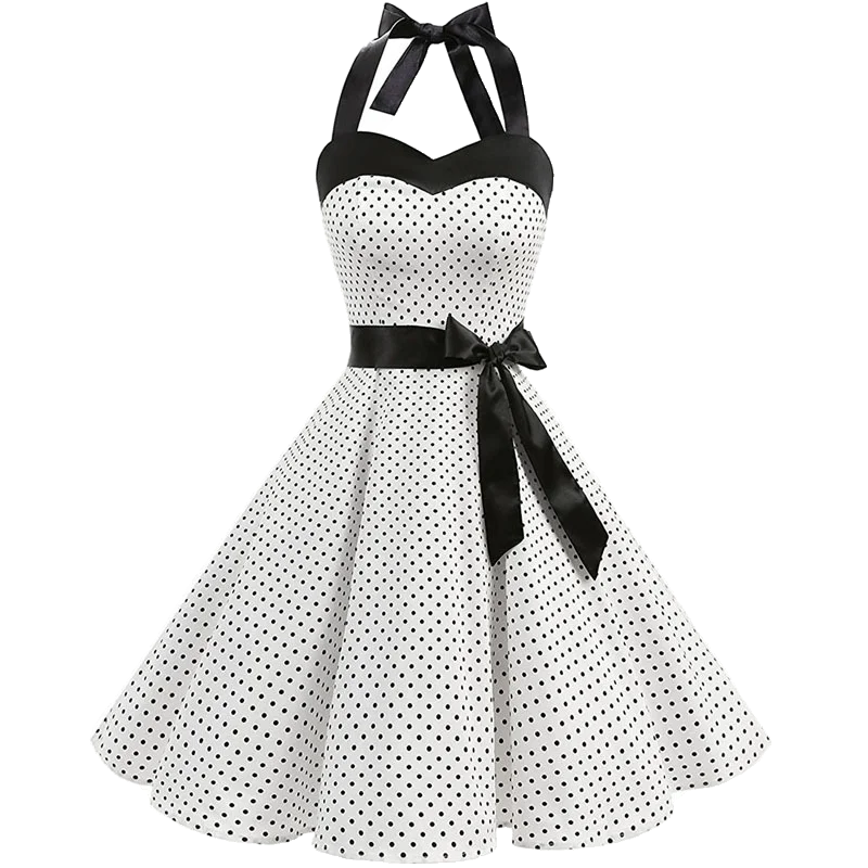 Vintage 1950s Polka Dot Summer Dress White Vintage Dress Pin Up Rockabilly Swing Dress