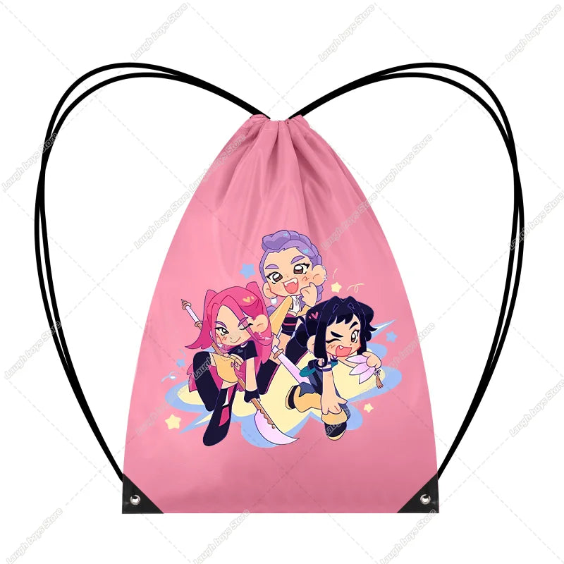 KPop Demon Hunters Merch Drawstring Bags Swim Sports PE Kit Book Bag Huntrix Rumi Derpy Gift Tiger