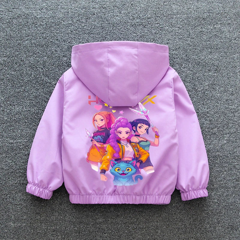 Kpop Demon Hunters Rumi Mira Zoey Clothes Girls Summer Raincoat Jacket Mac Waterproof