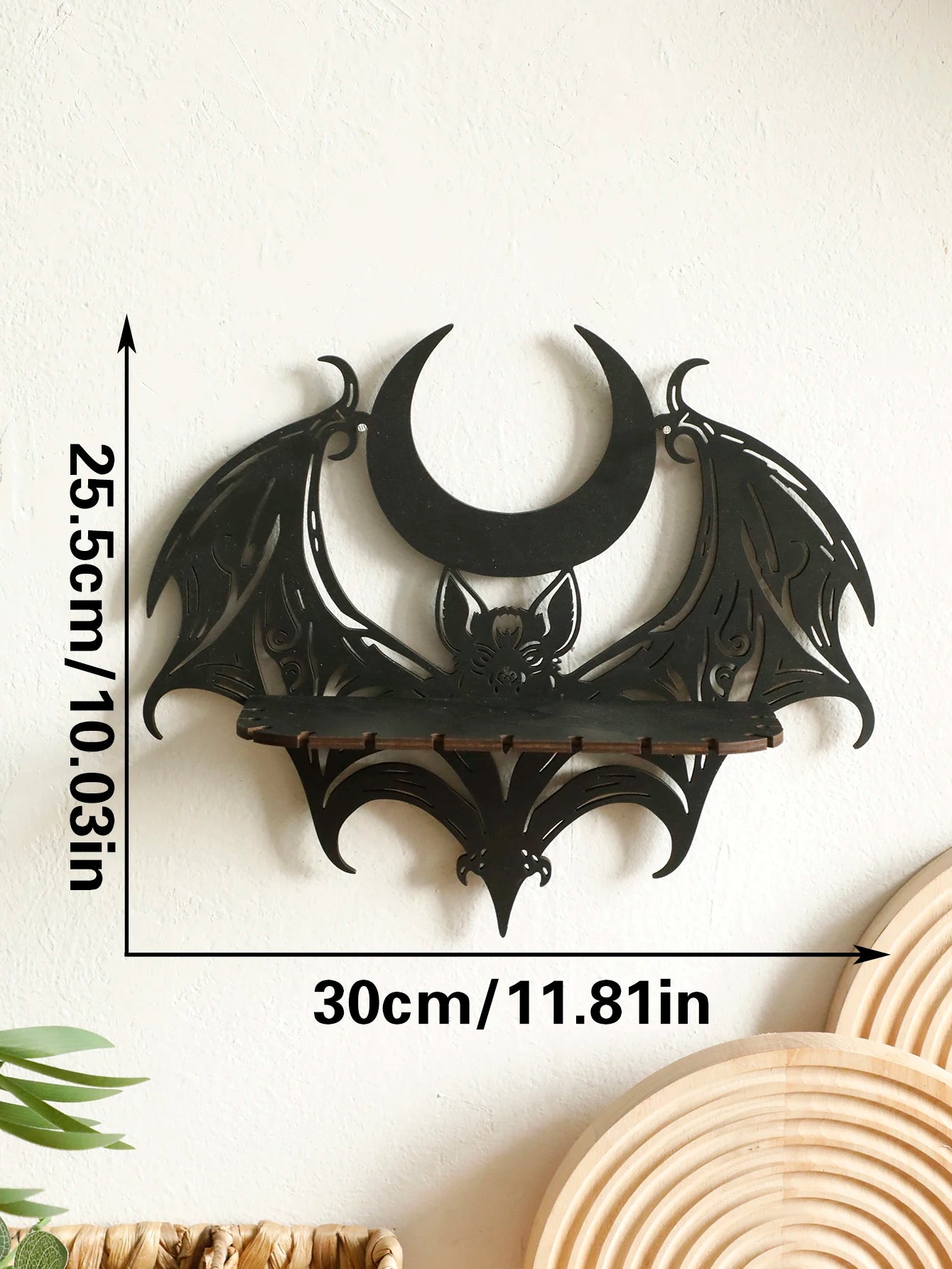 Black Halloween Wooden Wall Shelf Gothic Bat Moon