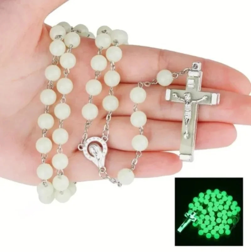 Glow In The Dark Christian Rosary Necklace Luminous Christian Catholic Cross Faith Jewellery