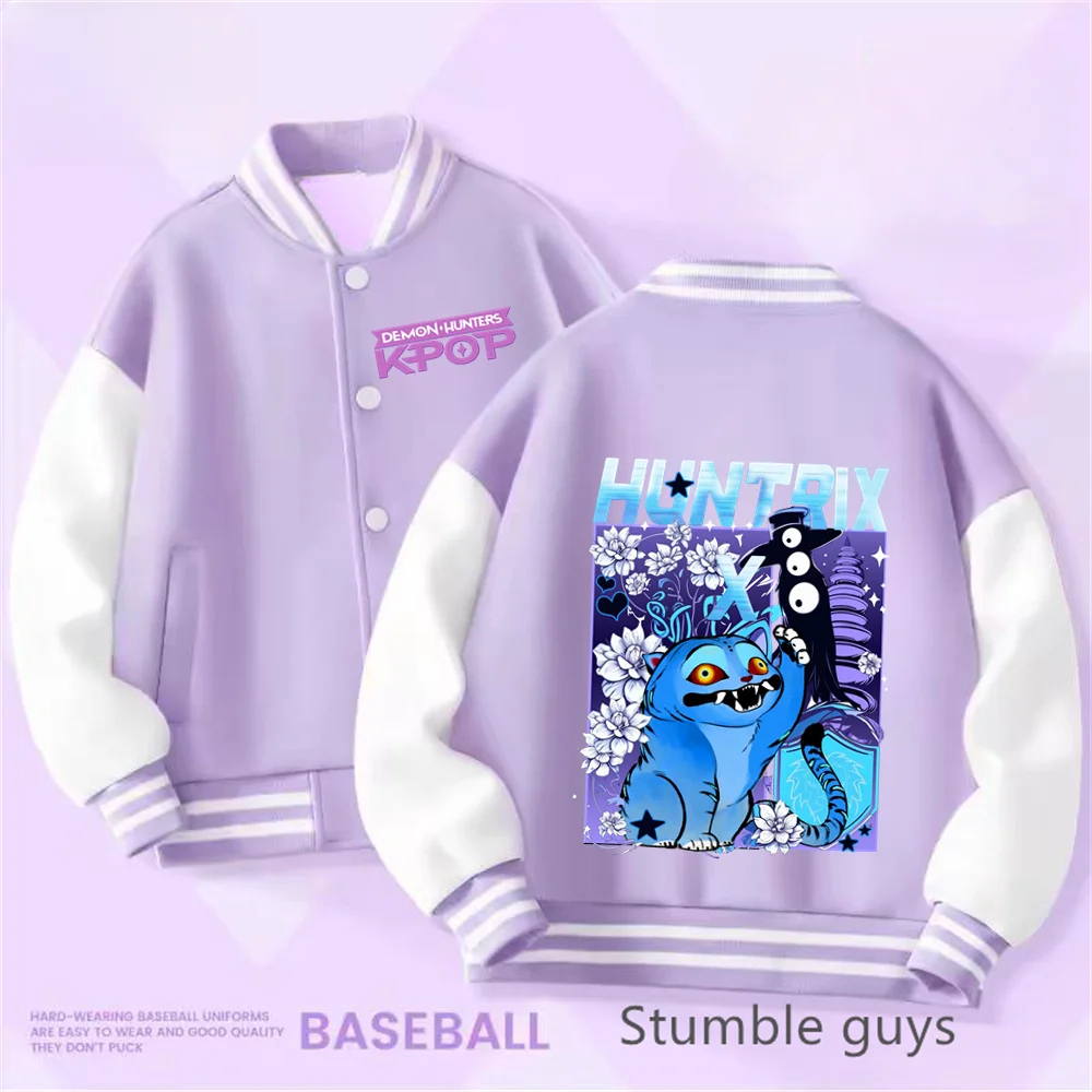 Kpop Demon Hunters Baseball Varsity Jacket Kids Rumi Mira Zoey Huntrix Derpy Tiger Coat Merch Gifts