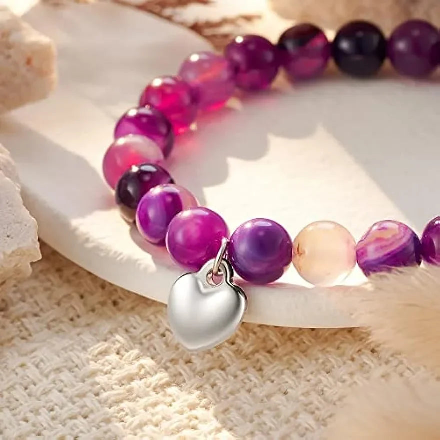 2pcs/set Amethyst Necklace Pendant and Purple Stripe Agate Bracelet with Card Gift Stress Relief & Anxiety