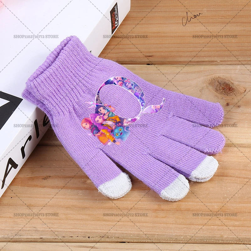 KPop Demon Hunters Children Five Finger Gloves Cute Touchable Screen Personalised Huntrix Merch Gift