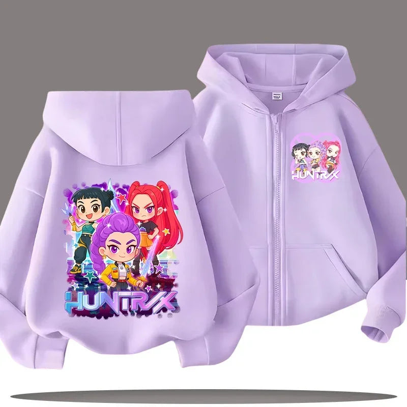 Huntrix Zip Up Sweatshirt Kpop Demon Hunters Hoodie K-Pop Clothes Fleece Jacket