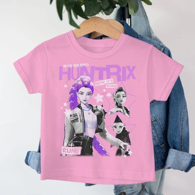 KPop Demon Hunters Saja Boys T-shirt Huntrix Tshirt Kids Summer Clothing Rumi
