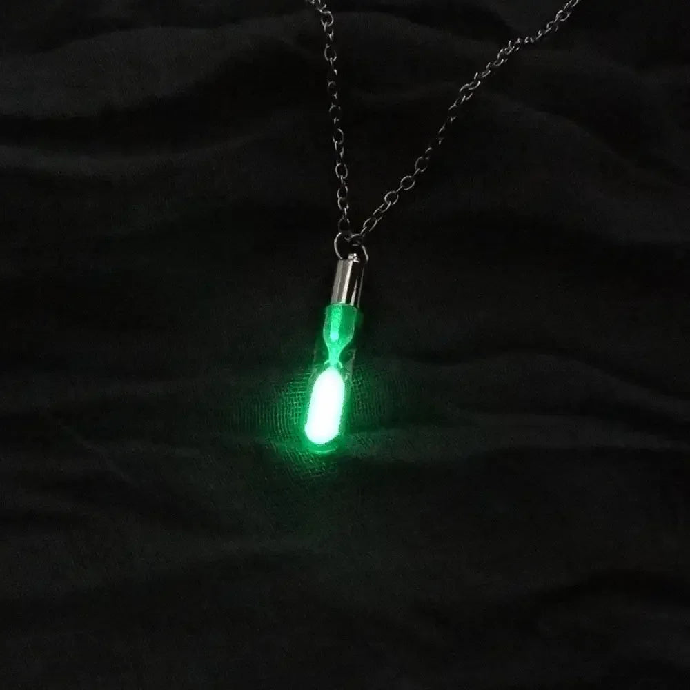 Glow In The Dark Hourglass Necklace Glass Pendant Chain