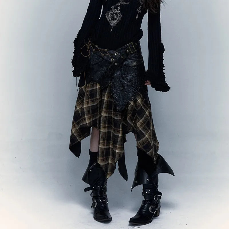 Grunge Tartan Plaid Irregular Handkerchief Skirt