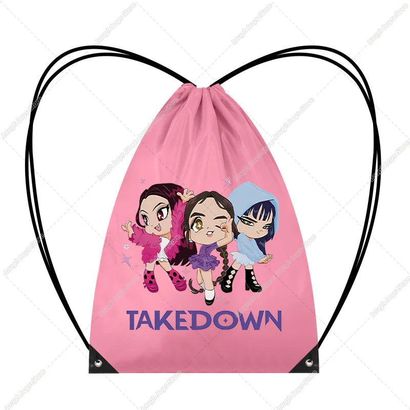 KPop Demon Hunters Merch Drawstring Bags Swim Sports PE Kit Book Bag Huntrix Rumi Derpy Gift Tiger