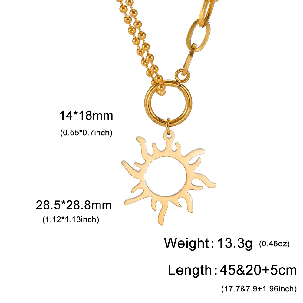 Sun Moon Pendant Chain Necklace Stainless Steel Bohemian Choker Necklace Pagan
