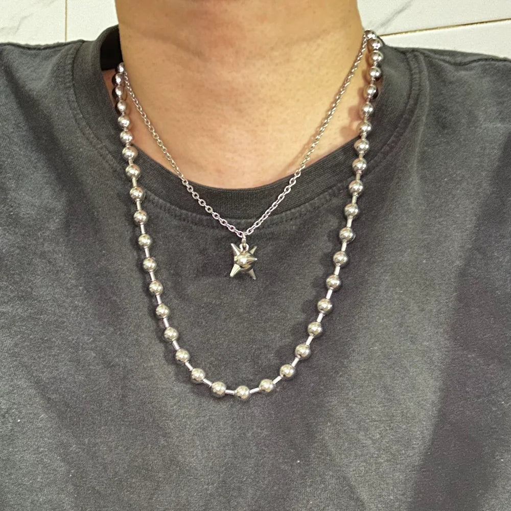Grunge Y2K Statement Oversized 10mm Ball Chain Choker Necklace Silver Plated Gothic Chunky Jewelry