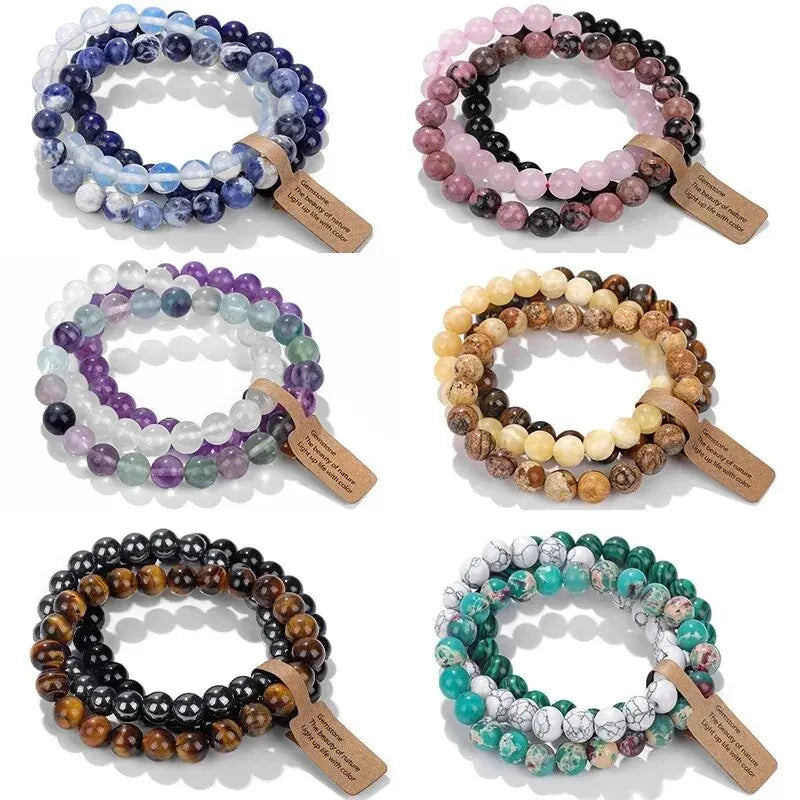 Natural Stone Crystal Beads Bracelet Amethyst Multi Layered Healing